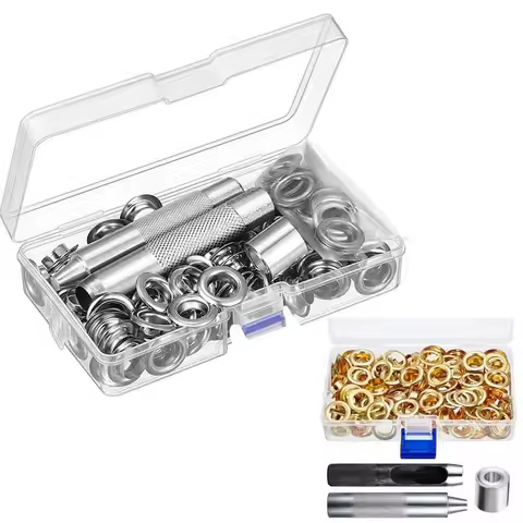 Grommet Tool Kit 100 Sets Grommets Eyelets 6mm 10mm 12mm 14mm Inside Diameter Silver for Clothes Sho
