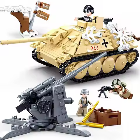 459Pcs WW2 Military Hunter Tank Destroyer Brick Model MOC Anti-Tank Gun Building Sets Army World War