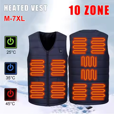 Men Electric Heating Vest 10 Heated Zone Winter Thermal Heated Vest Sleeveless Jacket with 3 Tempera