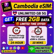 J Travel【 Cambodia + eSIM Card 】【3~10days UnlimitedGB】TRAVEL eSim Card柬埔寨卡 UNLMITED HOTPSOT
