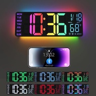 YISILE 13" Digital Wall Clock With Night Light,8 RGB Color,Dual Alarms With Large Display, Dimmer, A