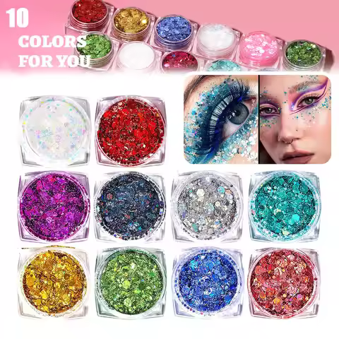 6 Color Face Glitter No Glue Needed Body Glitter Gel Set Cosmetic Hair Glitter Festival Makeup for C