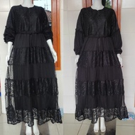 gamis tile mix brokat model susun empat/ dress tulle kombinasi brokat mewah/ gaun pesta premium