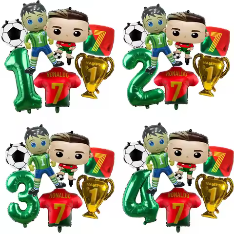 7pcs Cartoon Cr7 Football Themed Birthday Aluminum Film Balloons Set Football Club Party Decor Ballo
