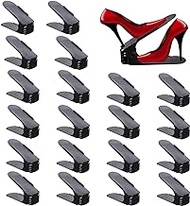 Antigo Shoe Slots Organizer，20 Pcs Adjustable Shoe Stacker for Closet Organization, Double Deck Shoe Rack Holder Storage Space Saver (Black)