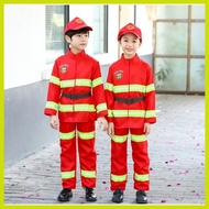 ♠ ۩ ➕◬ ├ Fireman Costume for Kids Boys Firefighter Career Guidance Suit Children Carrer Cosplay Uni