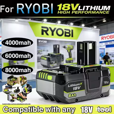 For RYOBI high-performance Lithium ion Battery 18V 6Ah 8Ah with No Memory Effect And low Self Discha