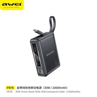 Awei P87K 10000mAh 30W PowerBank Built-In Cable Power Bank Mini Powerbank Portable 30W Fast Charging