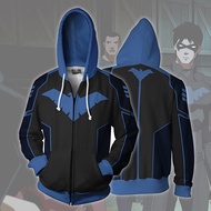 Nightwing Robin Hooded Hoodie Zipper Jacket Sweatshirts Anime Cosplay DC Superhero Sweater