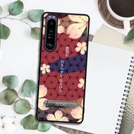 Sony Xperia 1 IV 減震立架手機殼-赭紅櫻花俳句