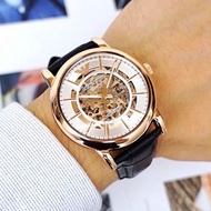 Armani手錶 亞曼尼機械錶 男士鏤空透底全自動機械男錶 商務休閒皮帶錶 時尚潮流百搭男生腕錶AR60007 AR60008