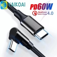 GLENES 90 Degrees Type C Cable, Elbow 90 Degrees PD 60W Quick Charger Cord, Safety Nylon Braid Data 