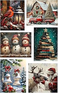 VIGEGU 6 Pack Christmas Paint by Numbers Kit for Adults,Santa Claus Deer Snowman Bell Paint by Numbe