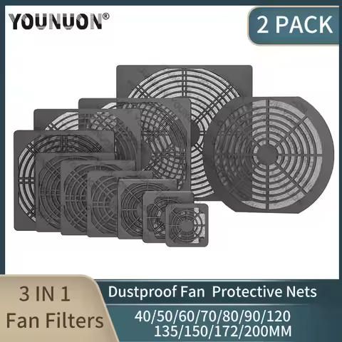 2PCS 3 IN 1 DustProof Fan Filter 40/50/60/70/80/90/120/140/135/150/172/200MM Plastic Mesh Protective
