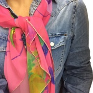 KAYANO USHIYAMA × Ballett コラボスカーフ Dream Peacock ピンク 大判シフォン 正方形 日本製 90×90cm