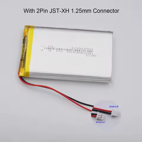3.7V 5000mAh 18.5Wh Li Lithium Battery 105080 Lipo JST 2Pin 1.25mm Compatible DashCam GPS ipod PAD M