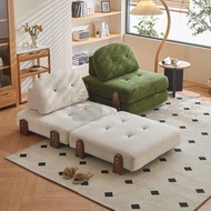 Syllere - 包送貨 -可折疊梳化床 人體工學沙發 豆腐塊沙發 布藝沙發 小戶型沙發 休閒躺椅 客廳軟包靠枕分區式支撐 可摺疊靠背椅梳化床 奶白色高回彈海綿雲感座包 親膚燈芯絨