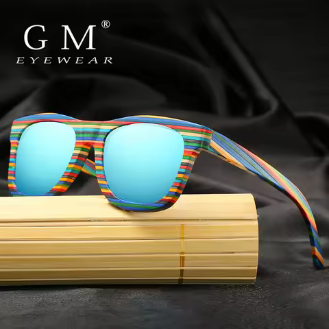GM Handmade Wooden Colorful frame Sunglasses Polarized Gafas Eyewear Eyeglasses Reflective lens Men