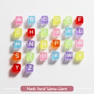 Per 1 PCS Rainbow Square Letter Beads 5mm 9mm Colorful Square Alphabet Beads