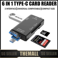 6 in 1 Type c Micro USB Portable SD Memory Card Reader Adapter for SD TF Cards Adapter with OTG Func