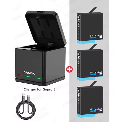 For Gopro Hero 8 1680mAh Battery+3 Slots LED Light Battery Charger Storage Box Type C Cable for GoPr