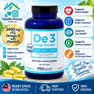 De3 Omega Benefits 2400mg rTG Omega-3 with Vitamin D | High Potency Fish Oil Supplement | 180 Softge