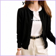 YUJINI Knit Cardigan, Long Sleeve Single Breasted Women Cardigan, O Neck Solid Color Women Sweater