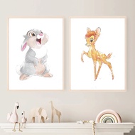 Bambi Watercolor Art Prints Cartoon Poster Bambi With Friends Thumper Rabbit Canvas Painting Kids Ro