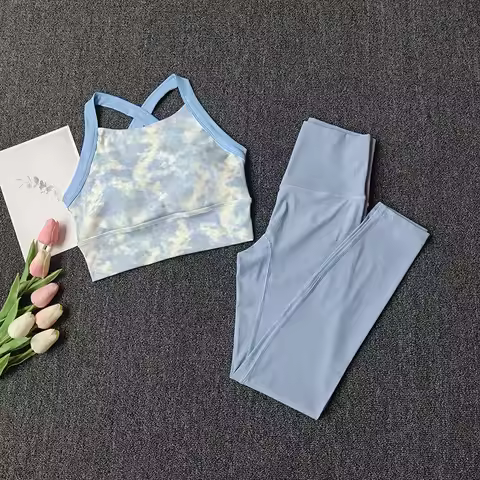 Women's Printed Yoga Set 2 Piece, Naked Feel High Waist Leggings & Sports Bra, Fashion Pilates Worko