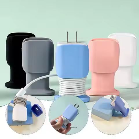 2-in-1 Mobile Phone Charger Silicone Wear Protection Case Portable Data Cable Winding Storage Storag