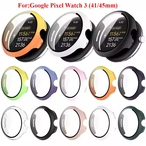 PC Case+Tempered Glass For Google Pixel Watch 3 Full Cover Screen Protector Smartwatch Bumper Cleani