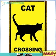 Rectangular Vintage Metal Tin Painting Cat Crossing Warning Sign Wall Decor