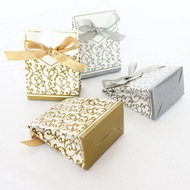 50Pcs Wedding Favor Gift Box With Gold/Sliver Ribbon Cookies Candy Bags Kraft Paper Box Christmas Gi