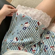 Striped cat sleepwear women thin lace home pants