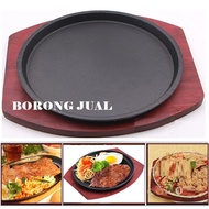 【Wooden Base】Sizzling Cast Iron Hot Steak Plate Grill Pan / Kuali Besi