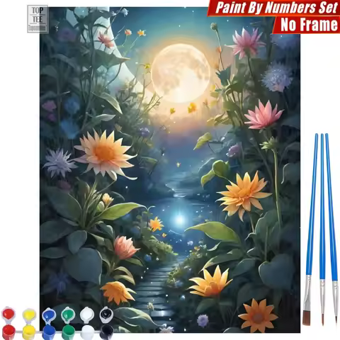 Dreamy Moonlit Garden DIY Paint By Numbers Set - Path Blooming Flowers Abstract Wall Art Father'S Da