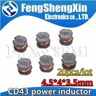 20pcs CD43 SMD Power Inductor 1 1.5 2.2 3.3 4.7 6.8 10 15 22 33 47 68 UH 1R0 1R5 2R2 3R3 4R7 6R8 100