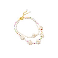 手工珍珠花花頸鏈2件套