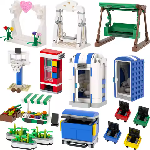 MOOXI City Public Facilitie Swing Basketball Hoop Vending Machine Toilet Garbage Bin MOC Brick Build