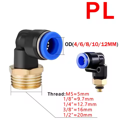5PCS Pneumatic Air Connector PL 4-6-8-10-12mm Thread 1/8 1/4 3/8 1/2 Trachea Elbow Air Fittings Hose