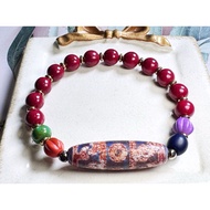 Tibetan Dzi Beads Blue Agate Three-eyed Lotus Master Dzi Beads 藏传老矿蓝玛瑙三眼莲师法器天珠 37x10.7mm