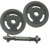 Bộ tạ tay tháo lắp miếng gang tạ bánh gang 3 lỗ 5.3kg (1 đòn 35cm + 2 miếng 2kg)