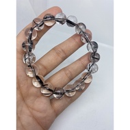 D3047 Natural Crystal/Black Tourmaline Bracelet Clear Material Size Approximately Diameter 11.5mm We