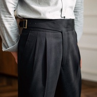 Mr. Lusan Self-Made Italian Style Mens Paris Waist Straight-Leg Trousers British Style Casual High W