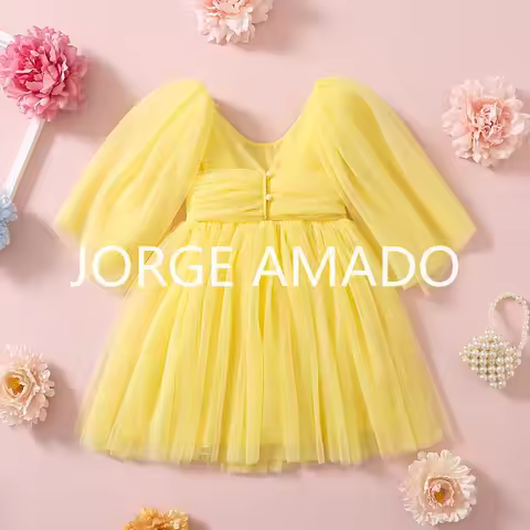 New Summer Kids Girls Party Dress Puff Sleeve V Neck Tulle Tutu Dresses Wedding Flower Girl Princess