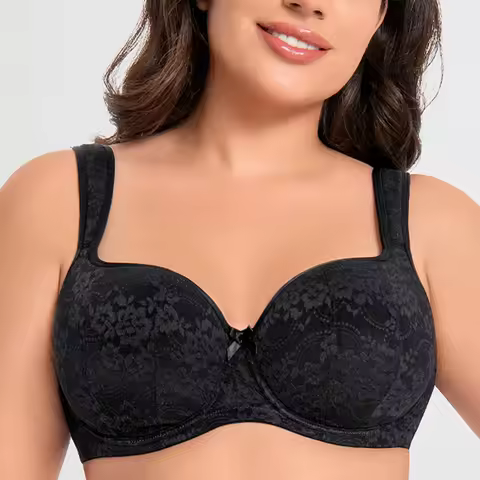 Women's Push Up Balconette Bra Full Coverage Lace Embroidered Underwire Wide Straps Lingerie 34 36 3