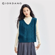 GIORDANO Women Sweaters V-Neck Cable Knit Sweater Vests Smooth 7-Gauge Knit Sleeveless Simple Fashio