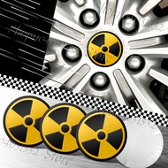 4Pcs 56mm Nuclear Radiation Warning Logo Car Tyre Wheel Center Hub Cap Emblem Decal Badge Stickers A
