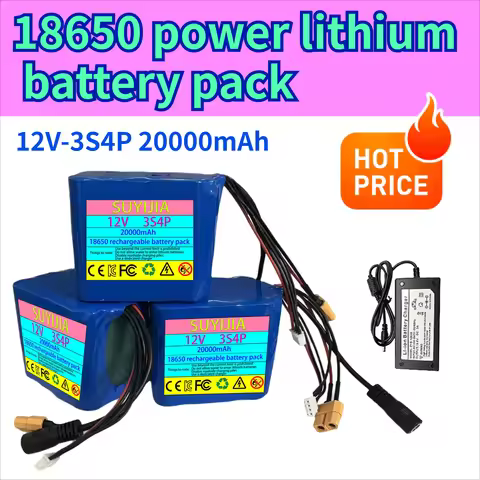 Rechargeable battery with BMS lithium battery pack protection board + charger 12V 3S4P 20000mah batt
