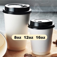 50pcs Double Wall Hot Cup with lid 8oz, 12oz & 16oz [White] Hot cup/Paper Cup With LID For Hot Coffe